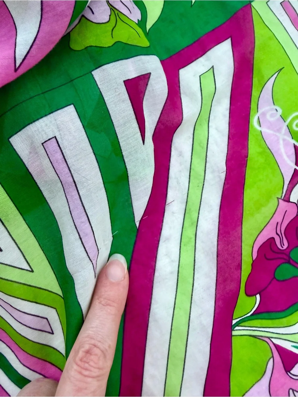 Talbots Cotton Silk Scarf Pink Green Geometric Floral Lightweight Wrap